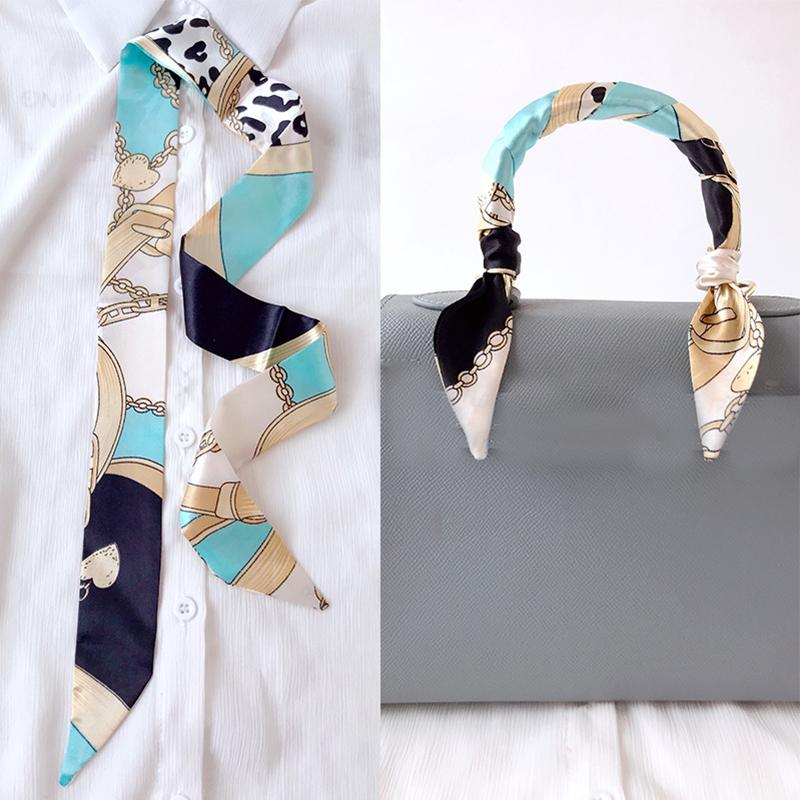 4cm* 95cm Woman Thin Imitation Silk Scarf Long Hair Strip Headband Neckerchief Fashion Bag Handle Ribbon Scarf Female Tie