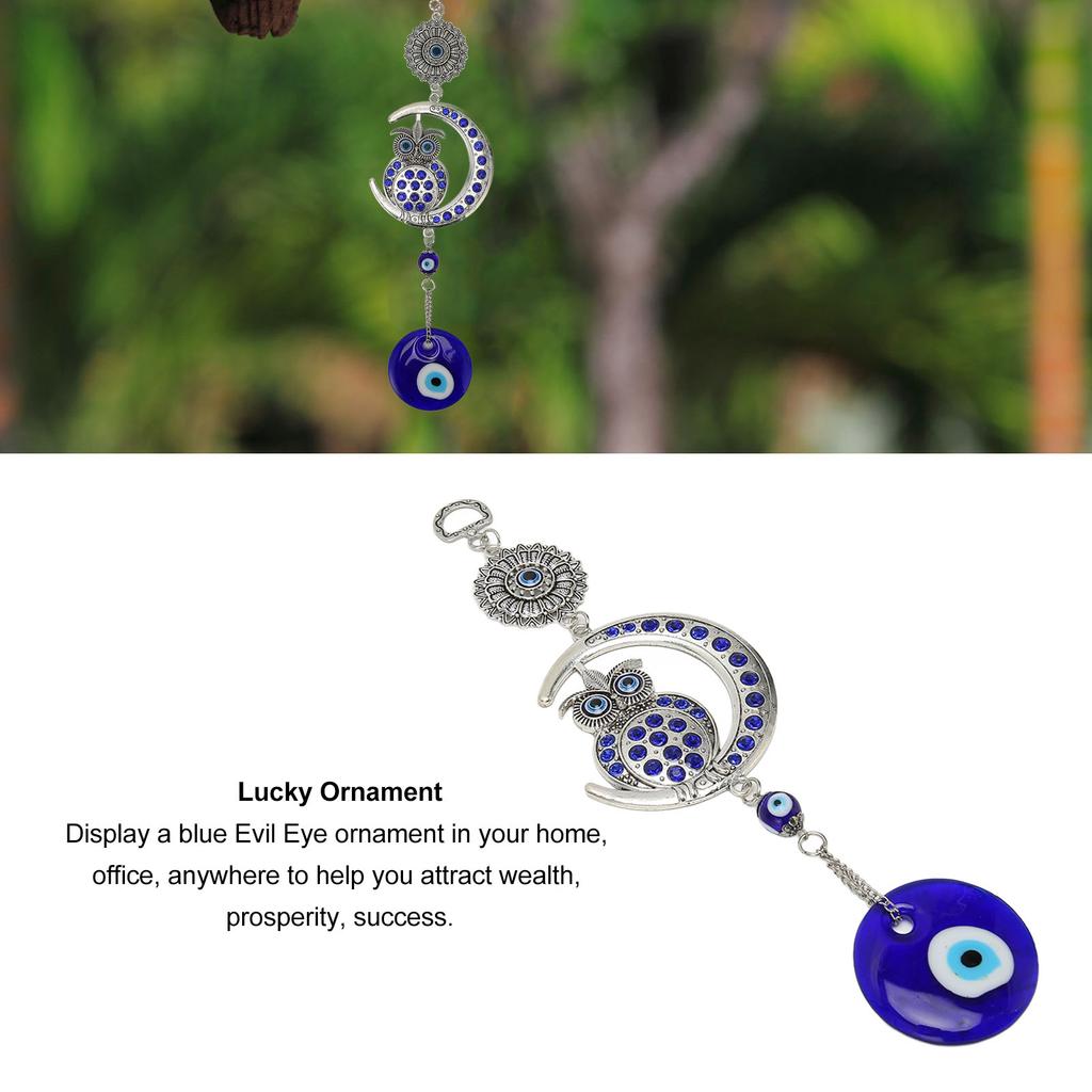 Evil Eye Talisman with Owl Pendant Blue Turkish Evil Eye Blessing Amulet for Car Home Protection