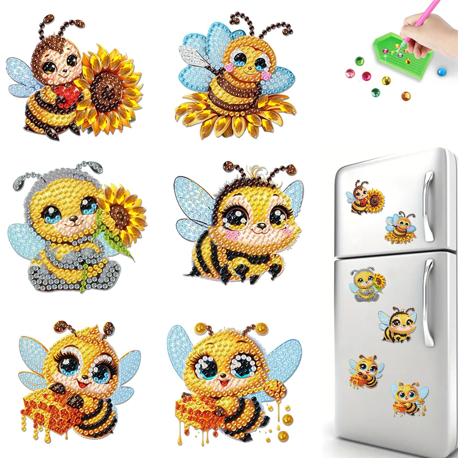 

6Pcs Acrylic Colorful Pattern Diamond Painting Fridge Magnets 5D DIY Diamond Art Magnets Crafts for Home Decor