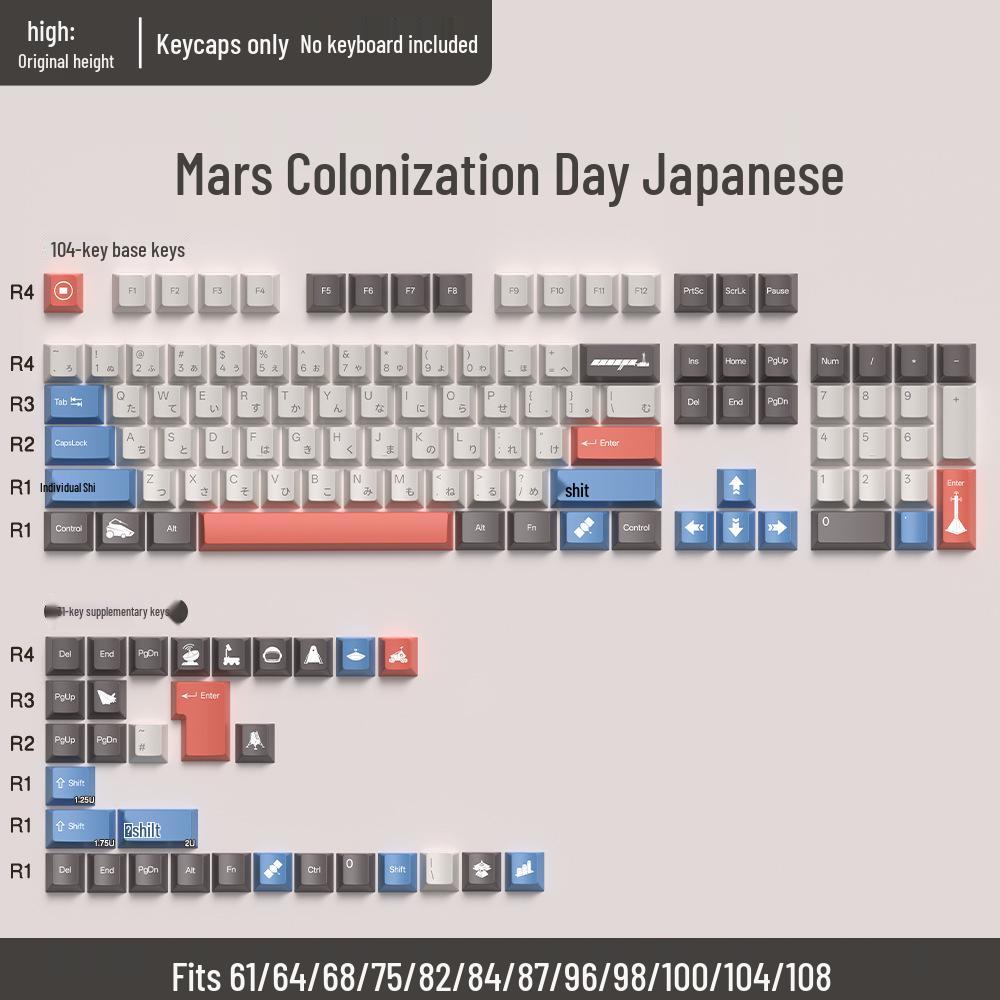 74-Key PBT Dye-Sublimated Keycaps, Original Height, Compatible with 60/61/68-Layout Mechanical Keyboards