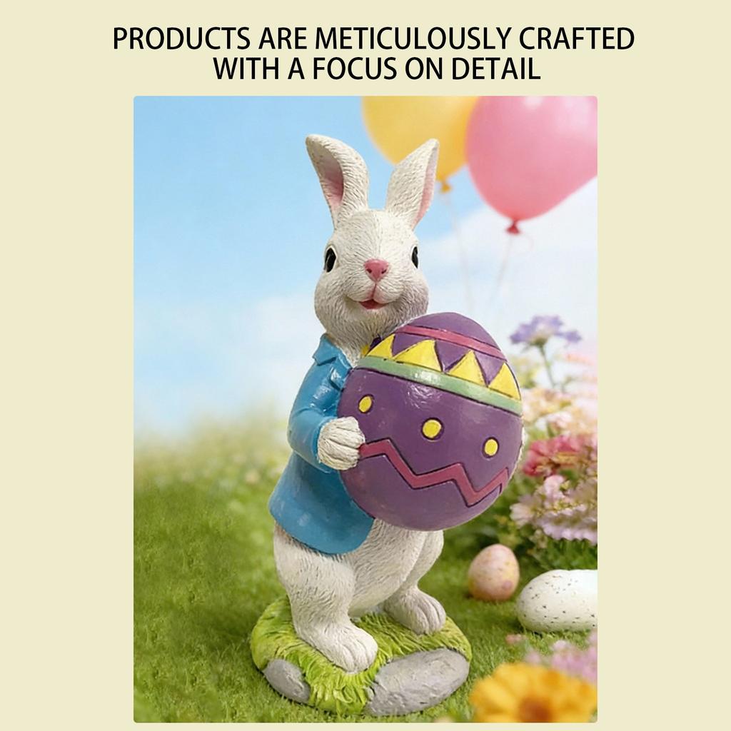 Easter Bunny Resin Craft Figurine Garden Decorative Item Realistic Animal Ornament