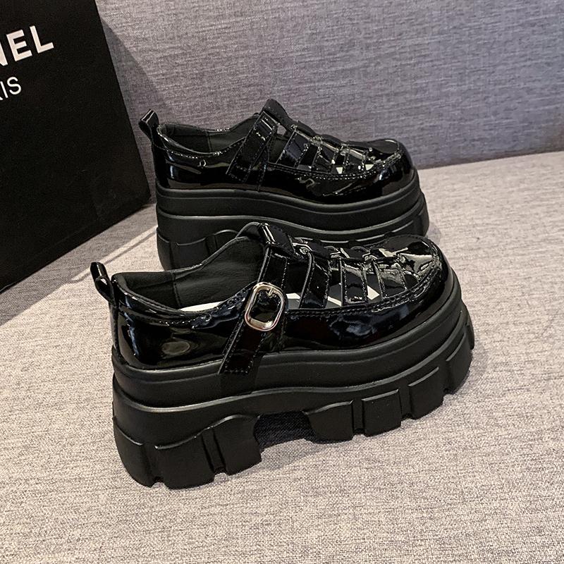 Fashion 8cm Roman Chunky Sneakers Synthetic Sandals Platform Wedge Flats Women Leather Shoes Hollow Mules Shoes Summer Slides