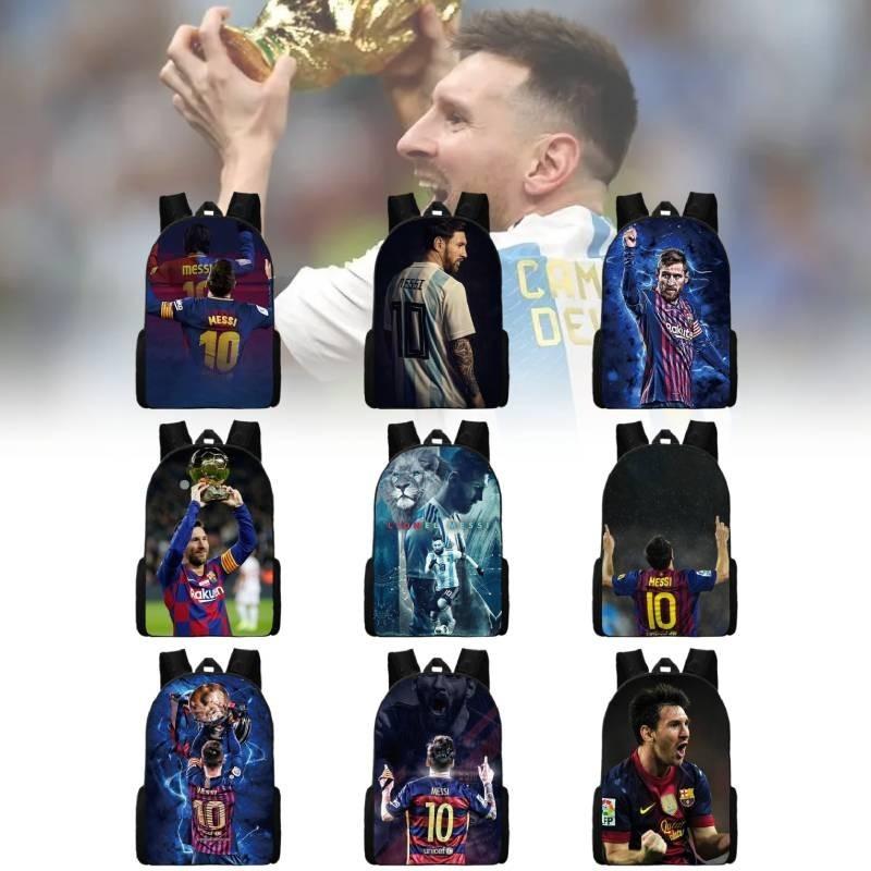 2024 New Mbappe Messi Ronaldo Neymar Football Print Backpack Lunch Bag Pencil Case Set Durable Polyester Cute Geometric Design