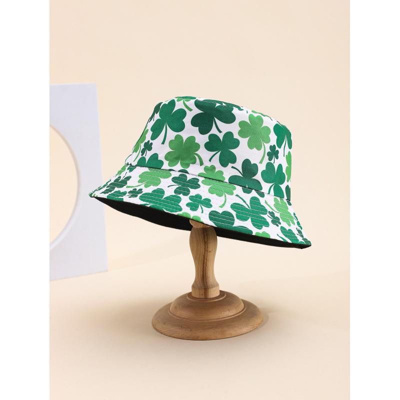 Fisherman's hat Children wear double-sided printing, simple, fresh, green, fashionable and versatile to show the face, young students, sunshade basi