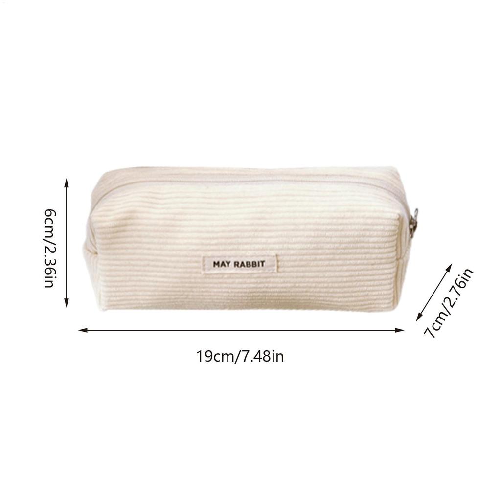 Cream Pencil Bag Zipper Makeup Brush Holder Corduroy Pencil Case Pouch Box Organizer Gift For School Student Teen Adults Travel