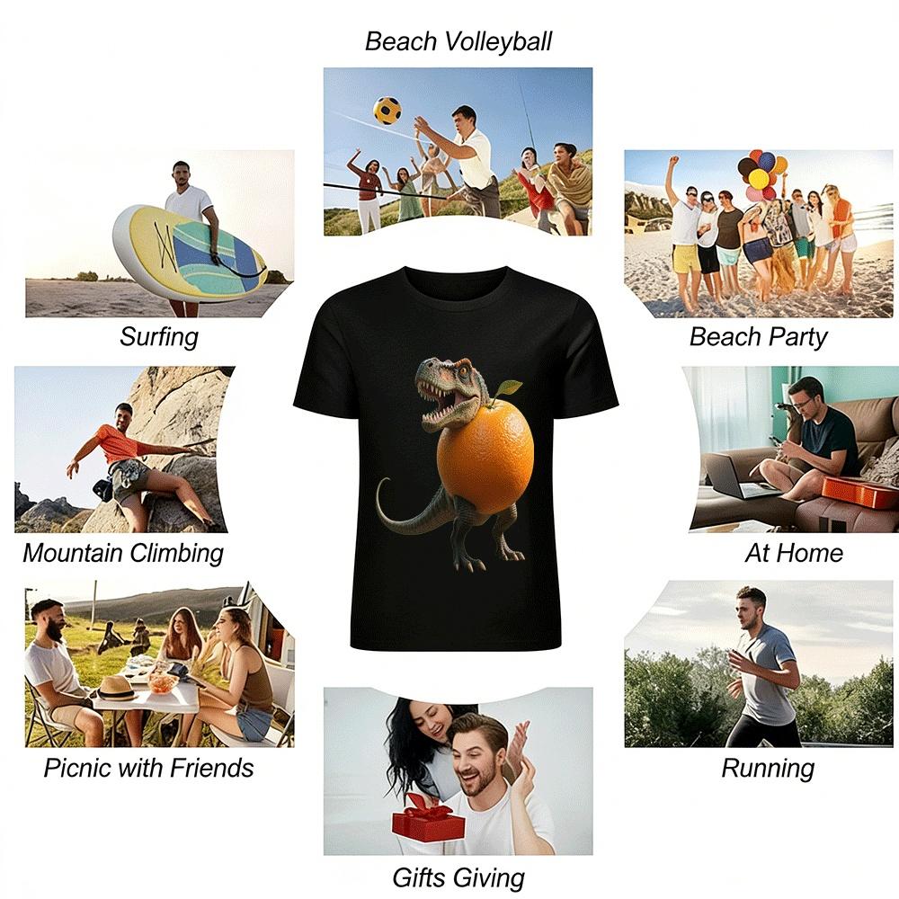 Funny T-Rex Orange Graphic Casual T-Shirt Pure Cotton T-shirt