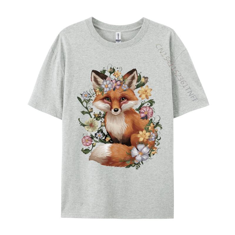 Cute Fox Cottagecore Floral Aesthetic Girls T-Shirts Men T Shirt Funny Vintage Tee Shirt Fast Shipping