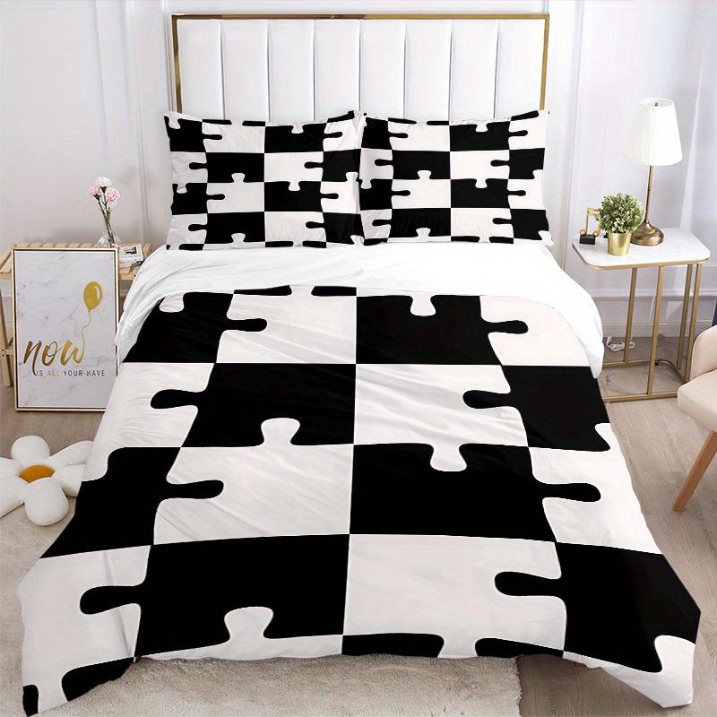3Pcs Puzzle Pieces Printed Bedding Set, Breathable And Soft, Machine Washable, Christmas Gift, Suitable for Bedroom Decoration, 15207