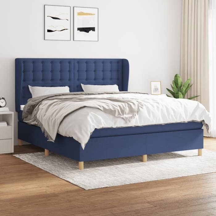 VidaXL Lit à sommier tapissier avec matelas Bleu 160x200 cm Tissu - Modèle 3128859