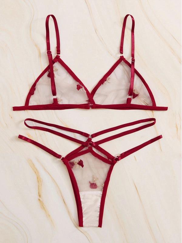 Ensemble de Lingerie Séduisant en Tulle Trois Pièces - Nuisette Bikini Sexy Européenne & Américaine