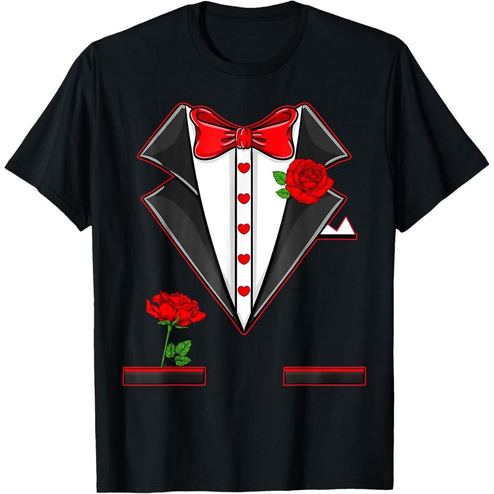 Happy Tuxedo Vest With Rose Flower Valentine s Day Men Boys Cotton Men T Shirt 4XL