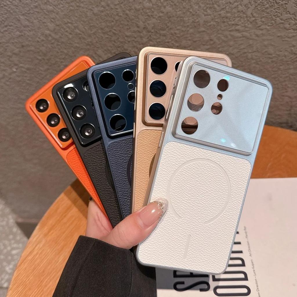 Original Leather Camera Protect Phone Case For Samsung S26 S25 S24 FE Ultra Plus For Magsafe Magnetic Charging Shockproof Cover