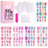 120Pcs Kids French Tip Press On Nails Short Round Pink Black Heart Flower Design Reusable False Nail Tips
