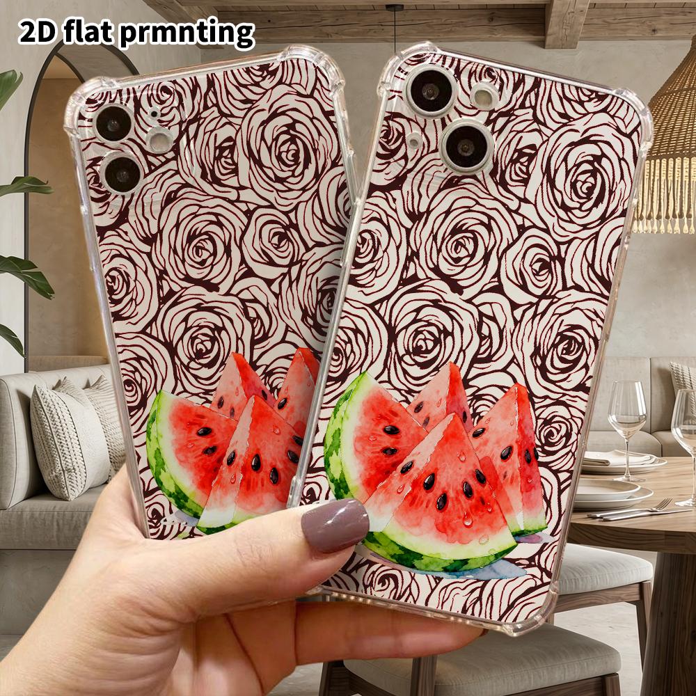 Phone Case: 2D Flat Design, Suitable for iPhone 18 17 16 15 14 13 Pro, Transparent Corners Protective Case, Watermelon Slice, Christmas and Halloween