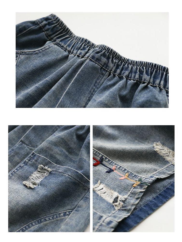 Women's Summer Denim Wide-Leg High-Waist A-Line Shorts, Plus Size, Five-Point Length