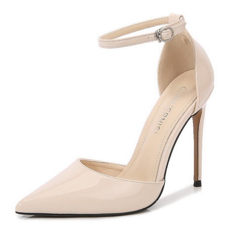 

Women Ankle Strap Hollow High Thin Heel Sandals Patent Leather Women Pumps for Office Nightclub Wedding Banquet Evening Party 46 абрикосовий