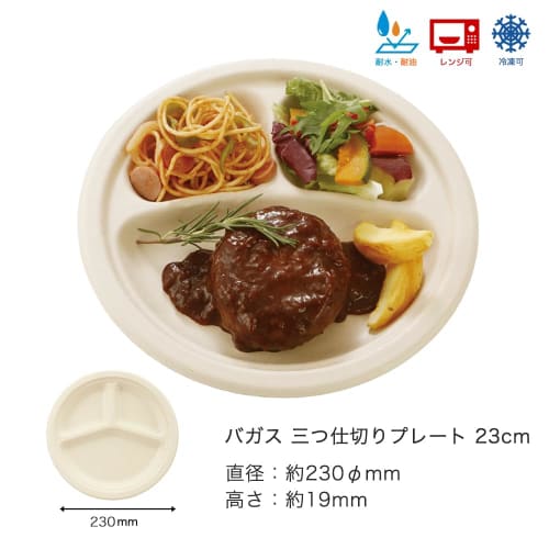 ECO&BASIC Disposable Paper Plates, 23cm, Three Compartments, Pack of 50, Stylish, Microwaveable, Made from Unbleached Bagasse, Durable, Stain-Resistan