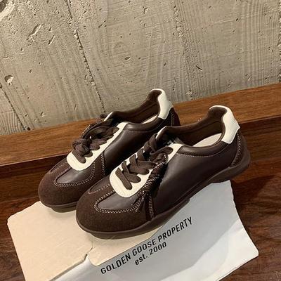 French Retro 2025 Women's Genuine Leather Trainers - Thick Sole White Sneakers