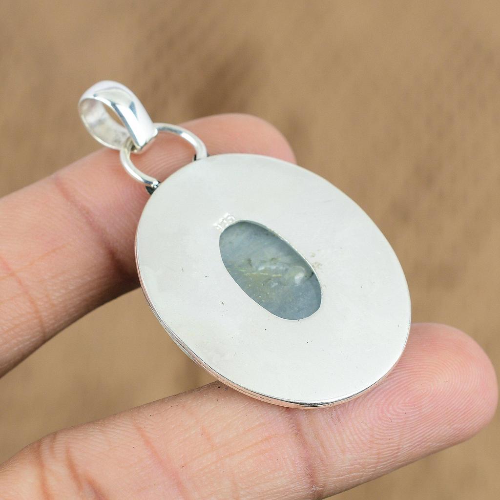 Gift For Her 925 Sterling Silver Natural Aquateen Gemstone Jewelry Pendant
