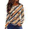 Women's Long Sleeve Halloween Print Top Split Hem Round Neck Casual Pullover Shirt with Festive Graphic Design for Seasonal Wear
