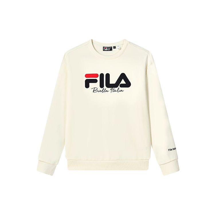

FILA Loose Logo Knit Pullover Long Sleeve American Vintage Sweatshirt Unisex sweatshirt Latex-White F11U249201F-IV XXL