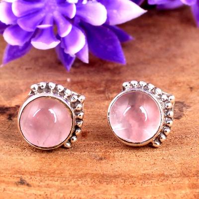 Rose Quartz Gemstone Silver Studs Earring