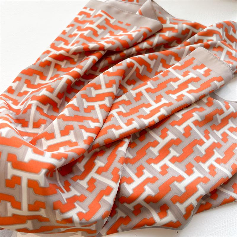 French Printed Fashion Scarf 91cm Large Square Scarf Letter H Twill Silk Headscarf Temperament Versatile Sunscreen Shawl Women
