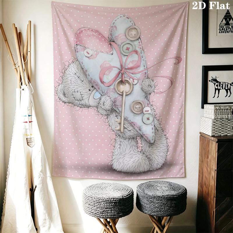 Tatty Teddy Wall Tapestry Aesthetic Wall Hanging Printed Fabric Blanket Decorative Tapestries for Bedroom Living Room Home Decor