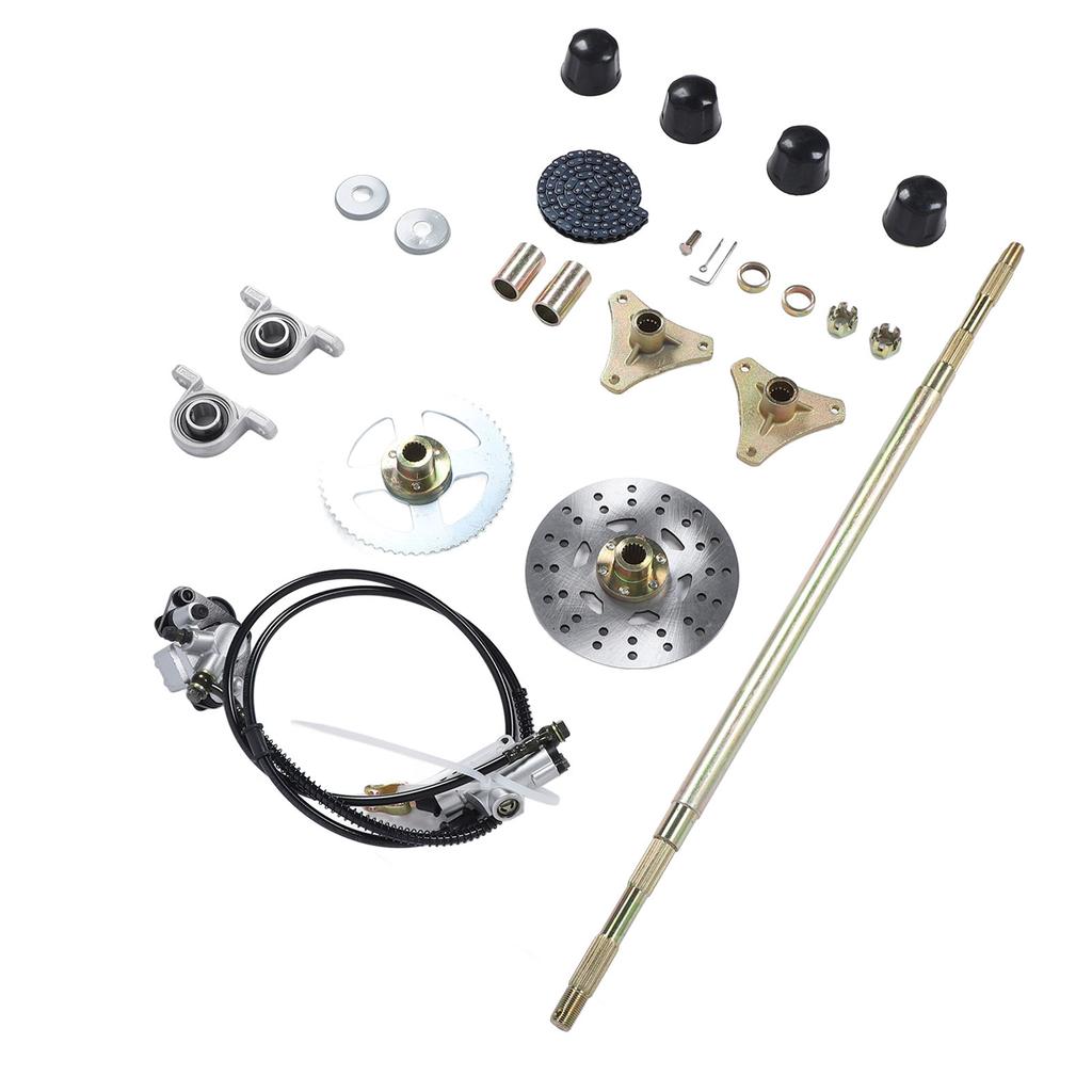 Sada zadní nápravy pro motokáru 29 palců, pastorek, řetěz, brzdový kotouč, třmen, náboje kol