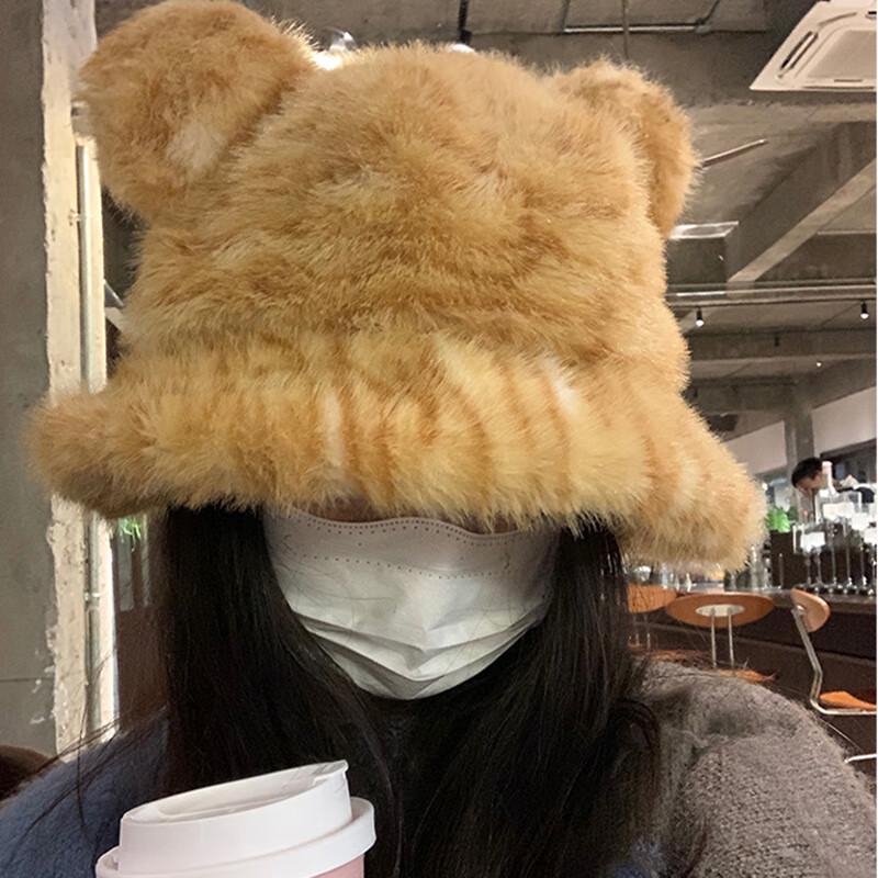 Women s Cute Bear Ear Plush Winter Hat & Neck Warmer