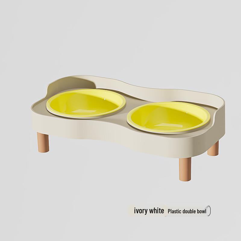 Anti-tip Stainless Steel Pet Bowl Set: Double Cat & Dog Bowls with Eco-friendly PP Base, Protects Cervical Vertebrae & Prevents Splashing