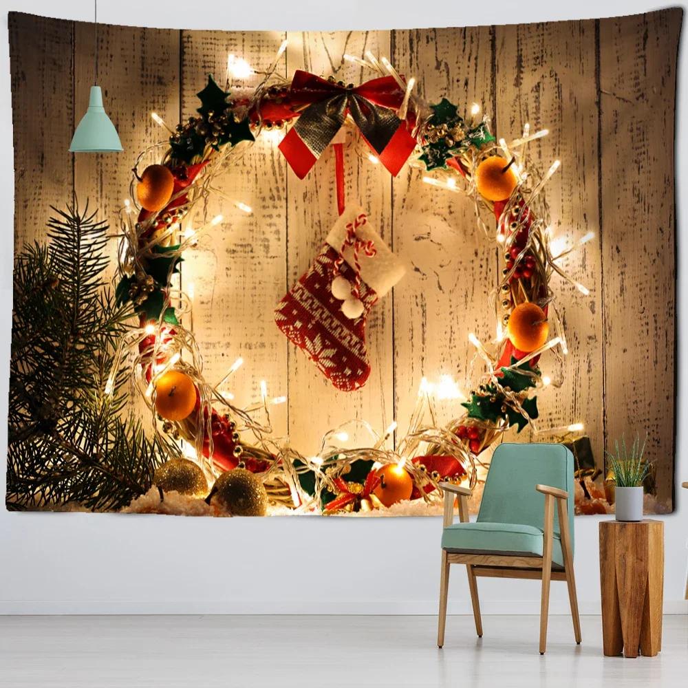 Christmas Cartoon Illustration Tapestry Wall Hanging Cute Kawaii Boho Style Background Cloth Home Decor 100X70CM