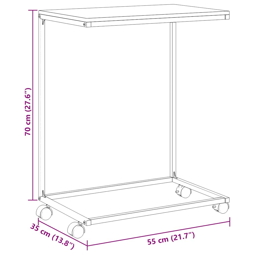 Side Table with Casters White 55 x 35 x 70 cm Engineered Wood