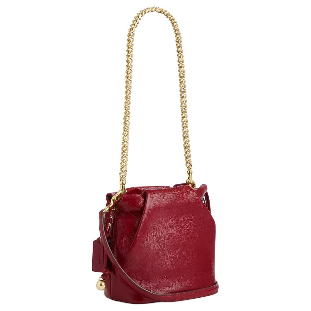 Coach Faye 18 Gold Logo Drawstring Bucket Bag Wrinkled Leather Mini Shoulder Bag Red Women bags CDB68-IMPX1