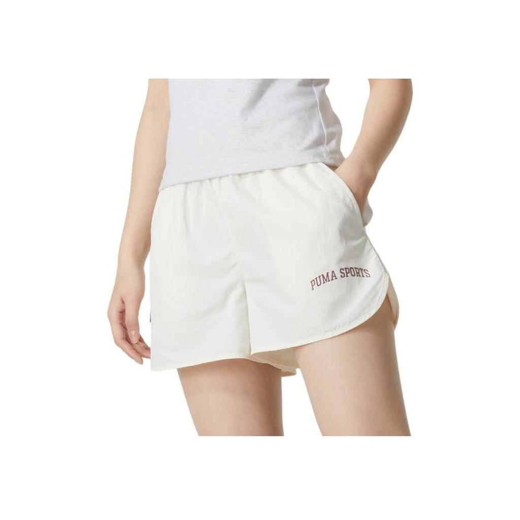 Puma Solid Color Comfortable Loose Breathable Mid Waist Casual Shorts Women shorts Cream 630357-65