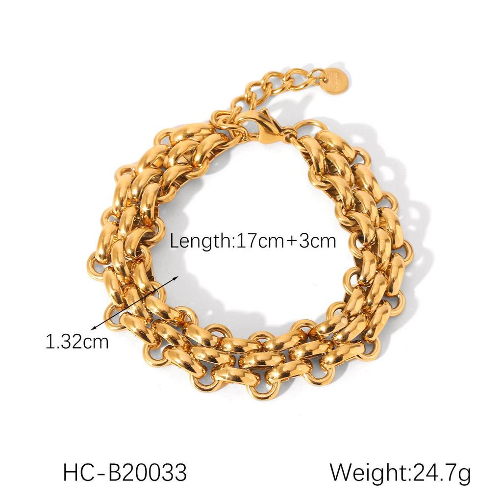 18K Gold Woven Bracelet: European & American Design, Stainless Steel, Women’s Fashion Accessory.