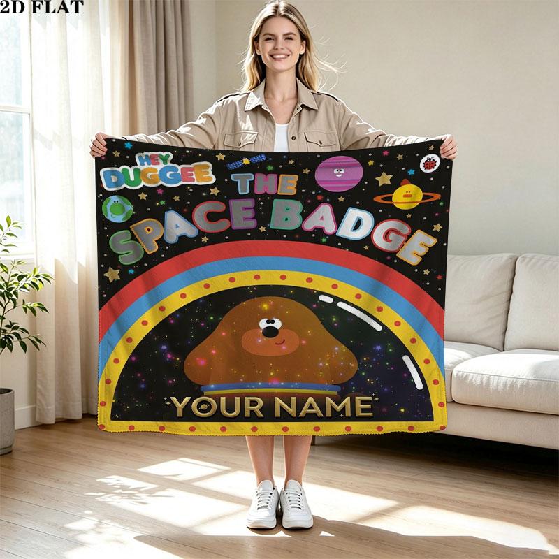 1PC Hey Duggee Custom Name Patterned Flannel Blanket Suitable For All Seasons for Home Decor Warmth and Comfort Gifts Holiday Present