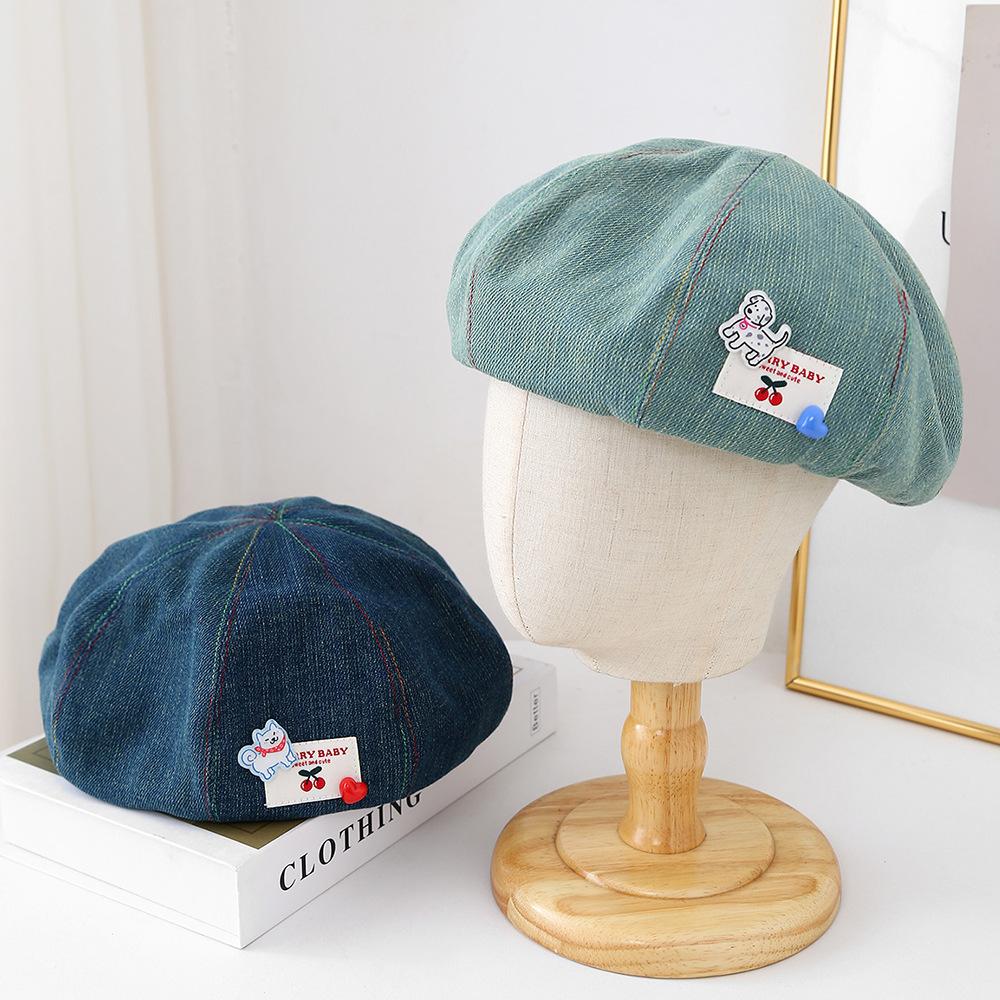 Bow print puppy cherry beret female spring summer thin breathable face small painter newsboy hat