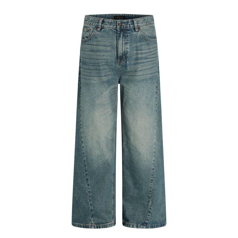 Kisko American Retro Washed Vintage Cleanfit Jeans for Men and Women, Three-Dimensional Cut Loose Straight Pants