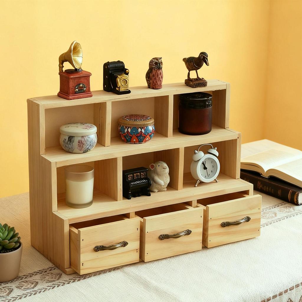 Wooden Storage Cabinet Portable Desk Organizer for Home Decor Office Bedroom