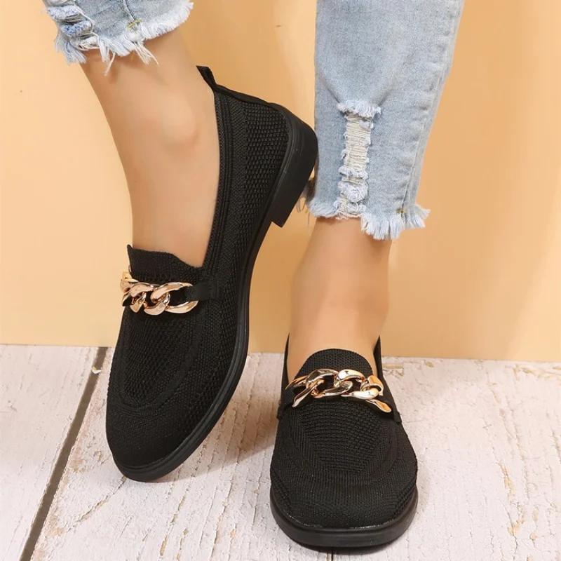 Fashion Fall fashion flats Women's metal chain Loafers Comfortable casual shoes