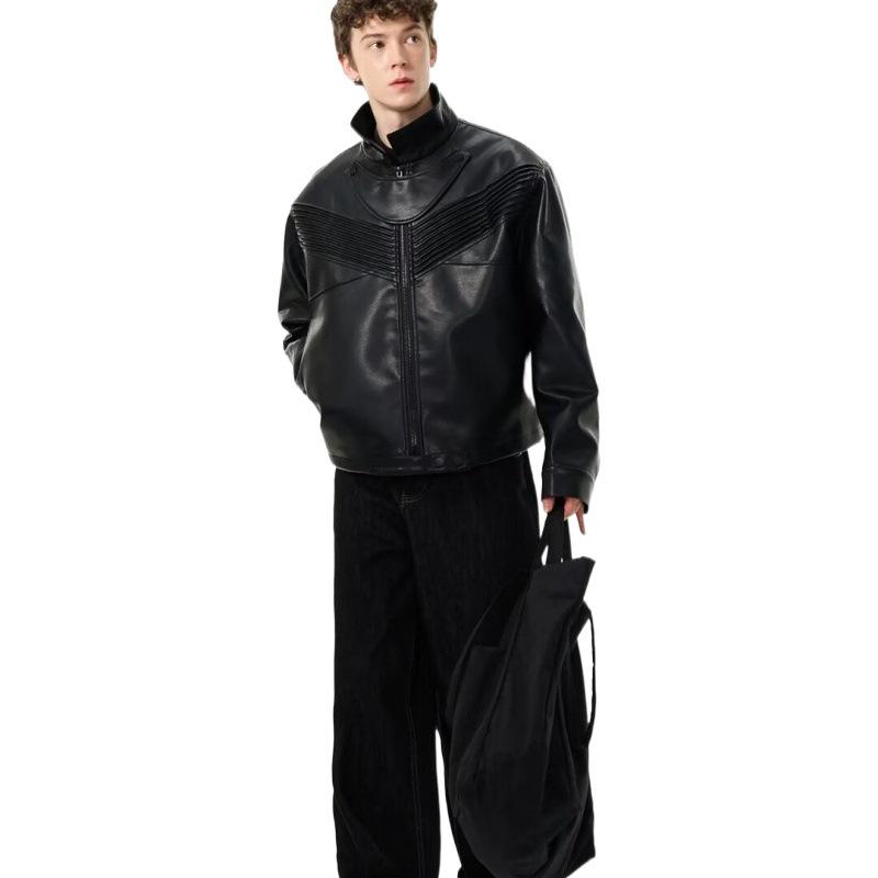 Herren Amerikanische Retro Leder Motorradjacke - Frühling und Herbst Trendiges Nischendesign