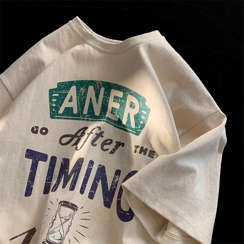 American Heavy Short-Sleeved Men S Pure Cotton T-Shirt Boys Summer Half-Sleeved Oversized Trendy Brand Letter Loose Top Trendy M