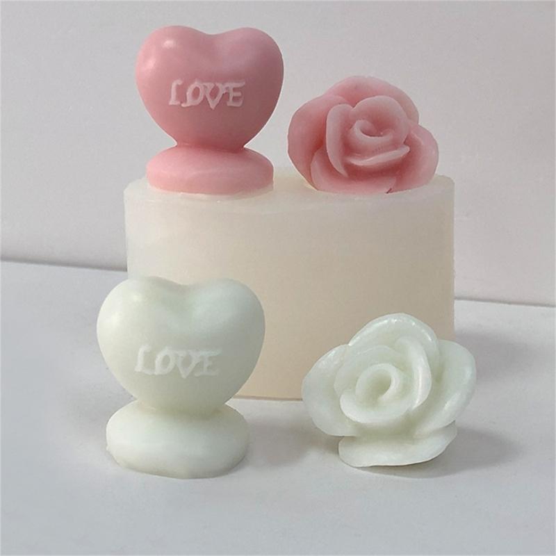 Heart Shaped Candle Silicone Mold for Making Candle Soap Plaster Ornemant Resin Craft, Rose Candle Silicone Molds