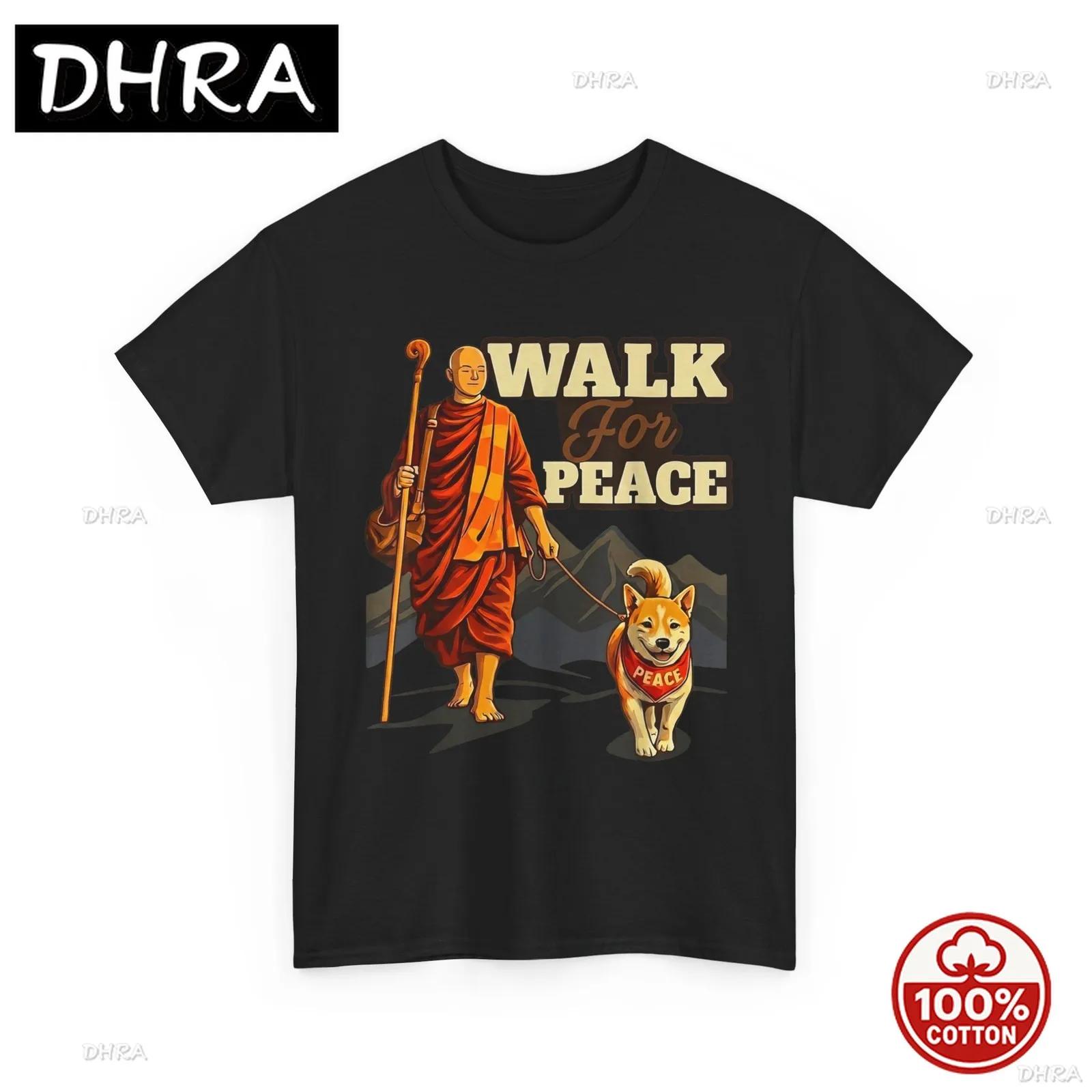

Walk for Peace Buddhist Monk and Shiba Inu Dog Illustration TShirt for Girls Tops Casual Top T Shirts Skater Urban Graphic Tee 4XL
