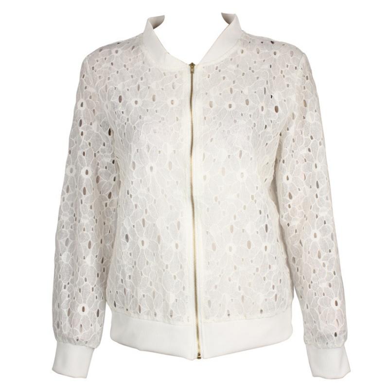 Women Spring Autumn Cotton Lace Hollow Out Sport Jacket Long Sleeve Thin Sunscreen Outerwear Short Style Breathable Bomber Coats