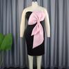 European and American Strapless Color Block Off-the-Shoulder Evening Dress with Bow