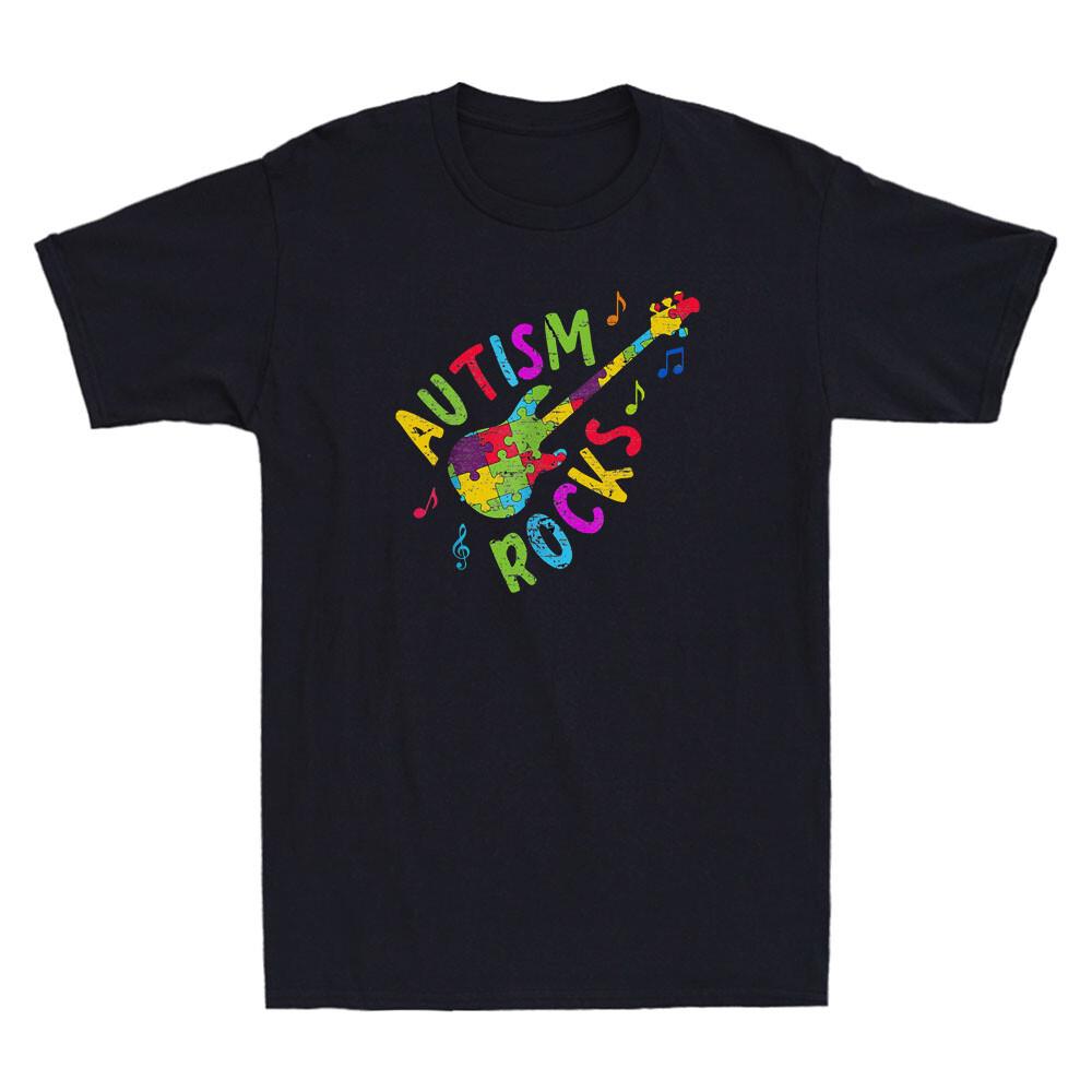 Autism Rocks Shirt Autism Awareness Guitar Puzzle Pieces Vintage Men s T-Shirt XL