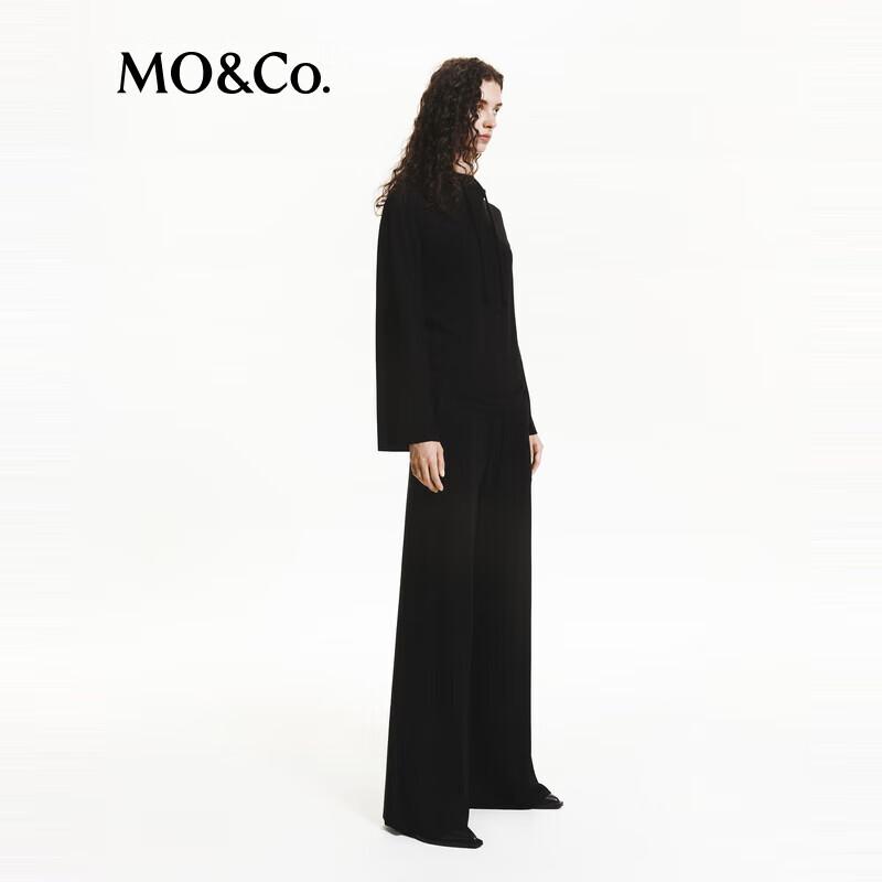 MO&Co. Autumn High-Waist Wide-Leg Drawstring Brushed Velvet Pants