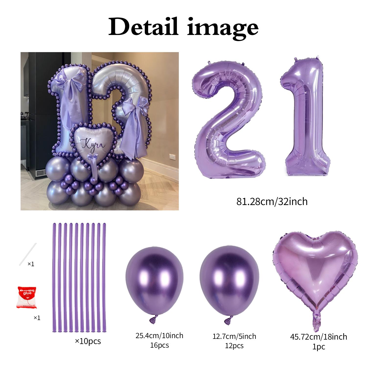 

Purple digital column balloon set with heart-shaped aluminum foil balloons for birthday and graduation anniversary decoration 32inch